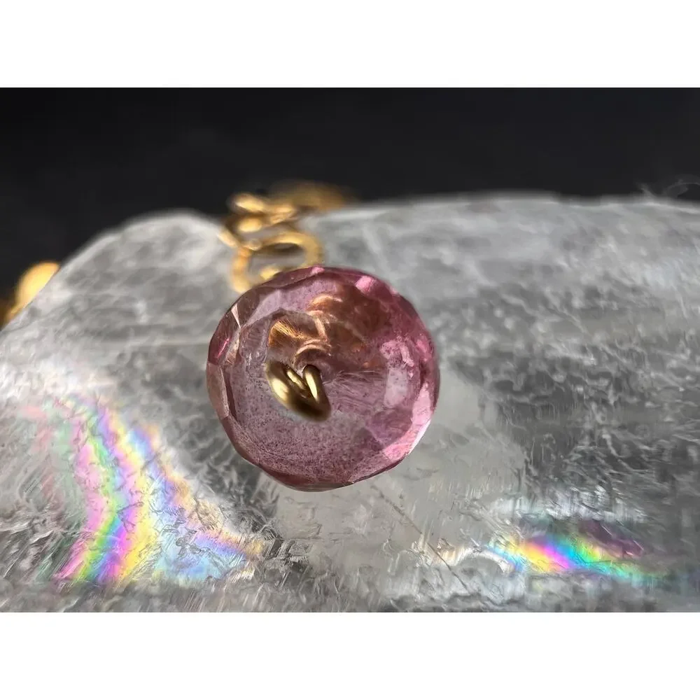 Gold Filled Necklace with Baroque Pearl and Pink Faceted Gemstone Beads